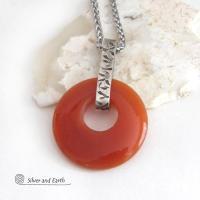 Orange Carnelian Sterling Silver Pendant Necklace -  Earthy Modern Natural Gemstone Jewelry