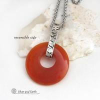 Orange Carnelian Sterling Silver Pendant Necklace -  Earthy Modern Natural Gemstone Jewelry