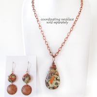 Textured Copper Dangle Earrings with Natural Mushroom Rhyolite Jasper Stones