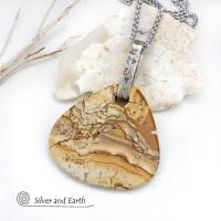 Large Picture Jasper Sterling Silver Statement Necklace - One of a Kind Natural Stone Jewelry