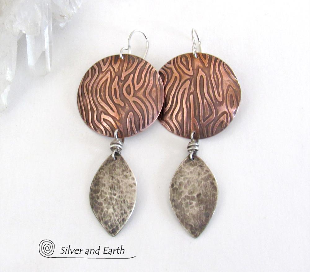 Sterling Silver & Copper Mixed Metal Earrings - Contemporary Modern Jewelry