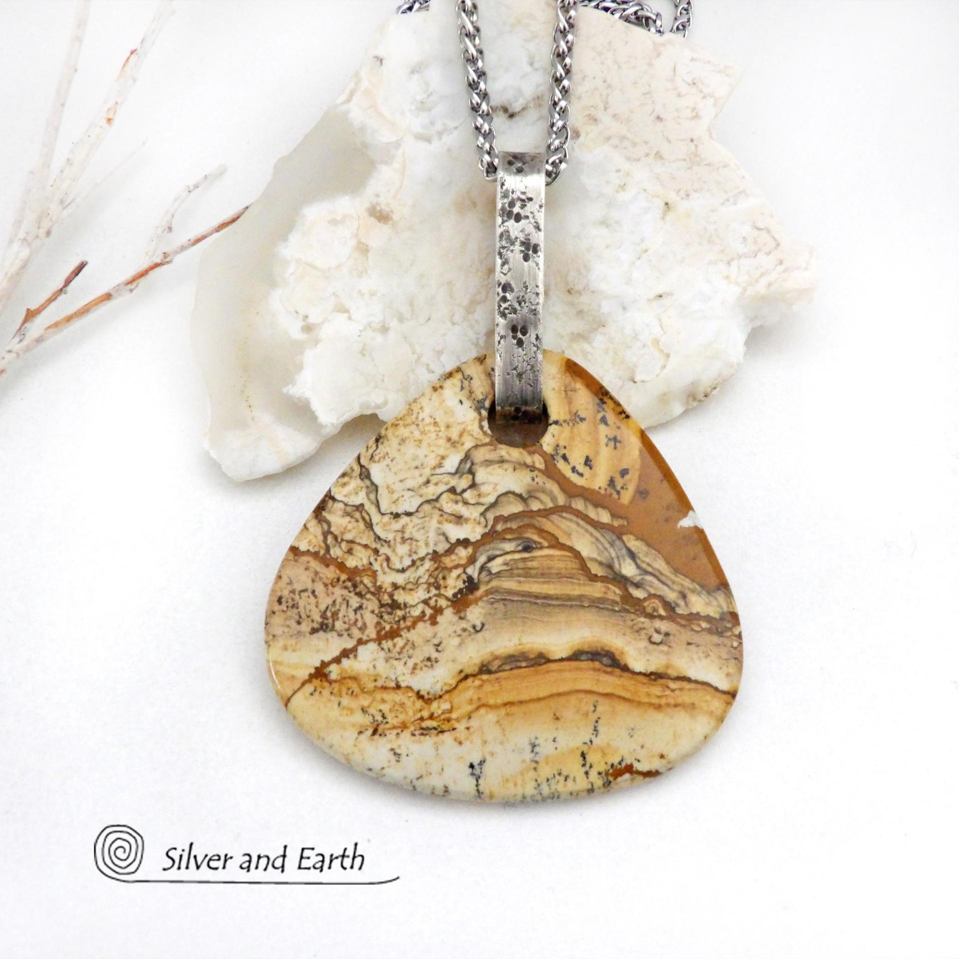 Large Picture Jasper Sterling Silver Statement Necklace - One of a Kind Natural Stone Jewelry