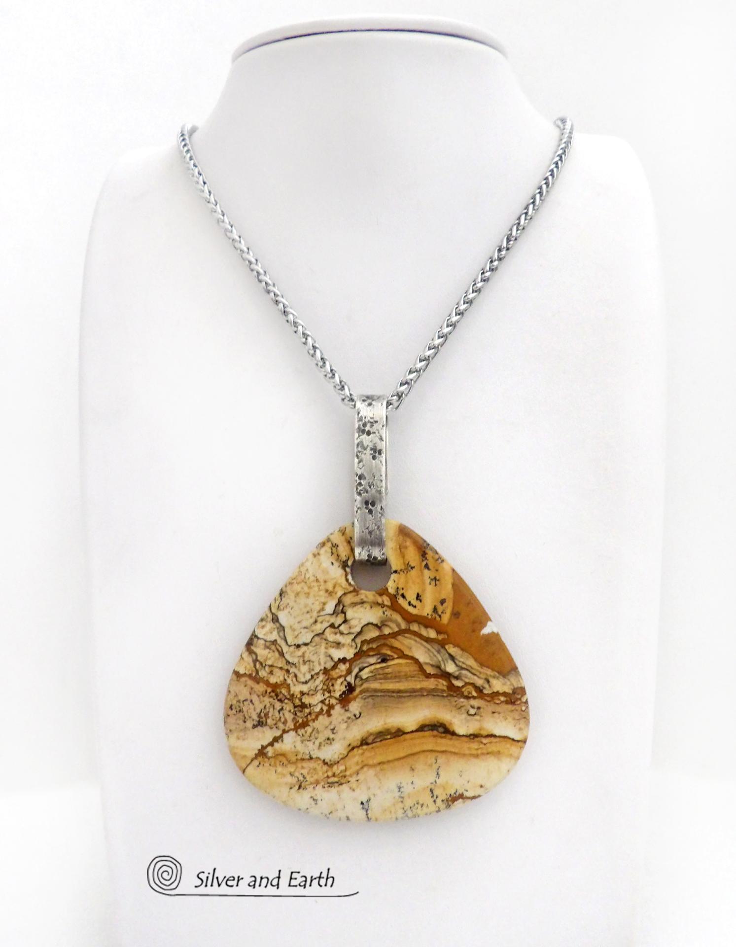 Large Picture Jasper Sterling Silver Statement Necklace - One of a Kind Natural Stone Jewelry