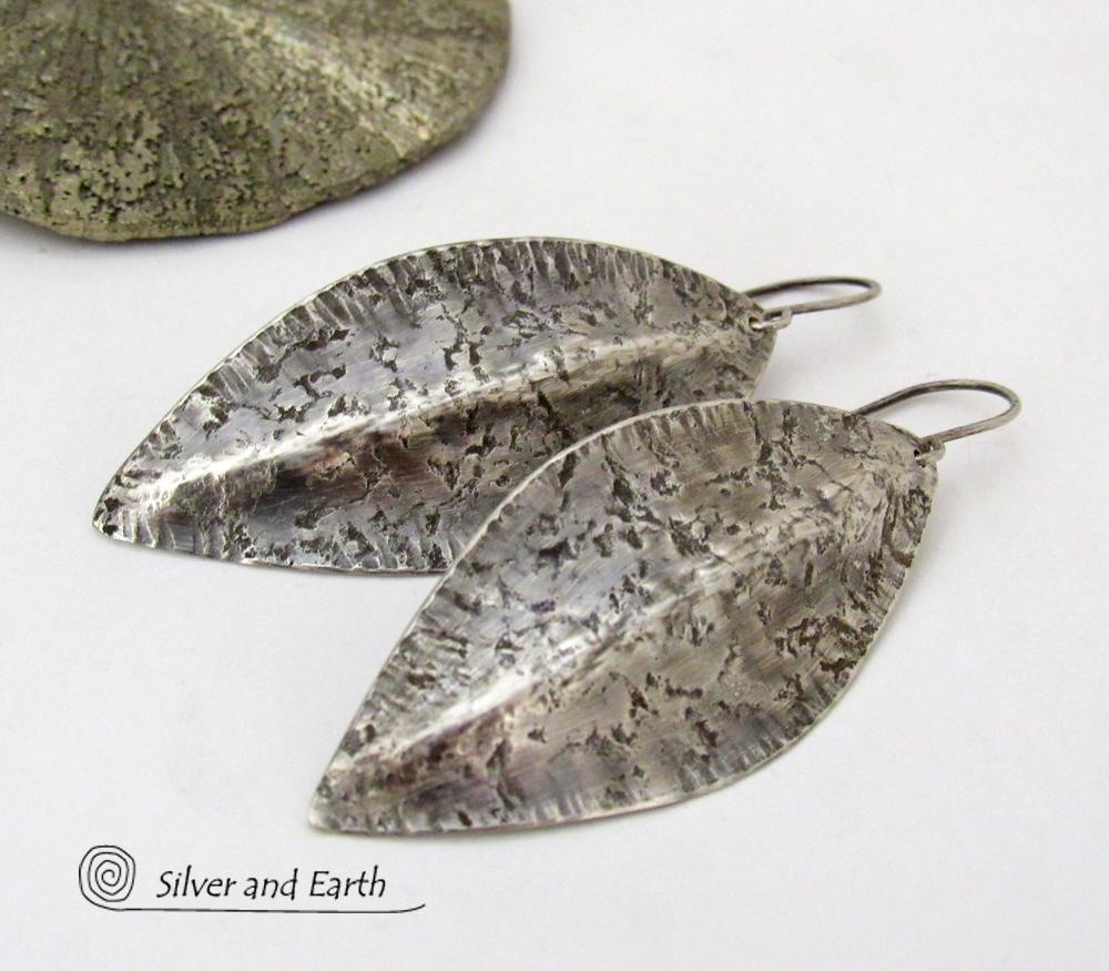 Sterling Silver Earrings with Hammered Rustic Organic Texture - Modern Contemporary Jewelry