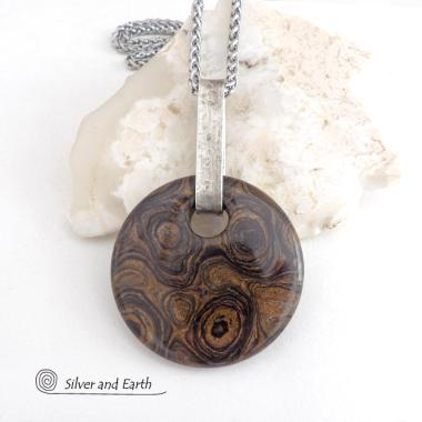 Stromatolite Fossil Sterling Silver Necklace - Artisan Handcrafted Earthy Natural Fossil Stone Jewelry