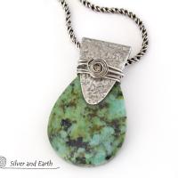African Turquoise Sterling Silver Necklace - Handcrafted Silver & Stone Jewelry