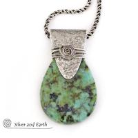 African Turquoise Sterling Silver Necklace - Handcrafted Silver & Stone Jewelry