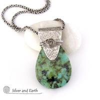 African Turquoise Sterling Silver Necklace - Handcrafted Silver & Stone Jewelry