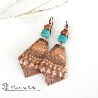 Exotic Tribal Copper & Turquoise Earrings - Bold Unique Artisan Jewelry