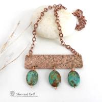 Copper Necklace with African Turquoise  Stones - Artisan Handcrafted Modern Chic Bohemian Jewelry