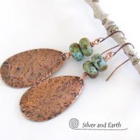 Copper Teardrop Dangle Earrings with African Turquoise Jasper Stones - 7th Anniversary Gifts for Women
