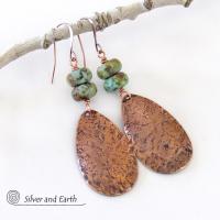 Copper Teardrop Dangle Earrings with African Turquoise Jasper Stones - 7th Anniversary Gifts for Women