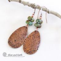 Copper Teardrop Dangle Earrings with African Turquoise Jasper Stones - 7th Anniversary Gifts for Women