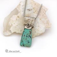 African Turquoise Sterling Silver Necklace - Small Petite Natural Gemstone Pendant Necklace