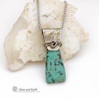 African Turquoise Sterling Silver Necklace - Small Petite Natural Gemstone Pendant Necklace