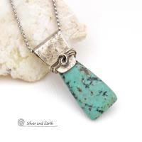 African Turquoise Sterling Silver Necklace - Small Petite Natural Gemstone Pendant Necklace
