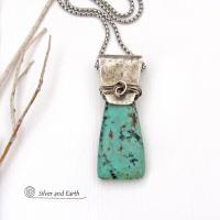 African Turquoise Sterling Silver Necklace - Small Petite Natural Gemstone Pendant Necklace