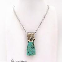 African Turquoise Sterling Silver Necklace - Small Petite Natural Gemstone Pendant Necklace