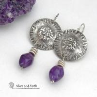 Bold Modern Sterling Silver Earrings with Purple Amethyst Gemstones - February Birthstone Jewelry - 6th Anniversary Gift for Wife