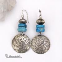 Sterling Silver Earrings with Faceted Blue Apatite Gemstones - Modern Elegant Chic Sterling Jewelry