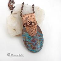 Aqua Jasper Gemstone Copper Necklace - Unique One of a Kind Stone Jewelry