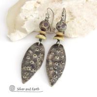 Rustic Sterling Silver Earrings with Asteroid Jasper Stones - Bold Edgy Earthy Organic Style Jewelry