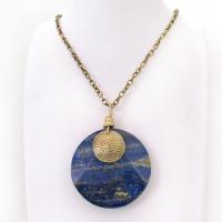 Blue Lapis Lazuli Gemstone Necklace with Spiral Textured Gold Brass - Bold Unique One of a Kind Egyptian Style Statement Jewelry 