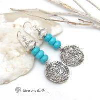 Sterling Silver Dangle Earrings with Blue Turquoise Stones - Modern Chic Southwest Jewelry