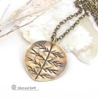 Gold Brass Leaf Necklace with Hand Stamped Texture - Modern Earthy Nature Gifts for Women