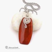 Burnt Orange Carnelian Gemstone Pendant Necklace with Sterling Silver Spiral Accents, Coordinating Earrings Sold Separately