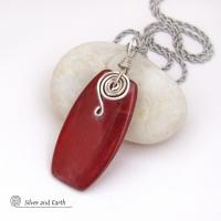 Burnt Orange Carnelian Gemstone Pendant Necklace with Sterling Silver Spiral Accents, Coordinating Earrings Sold Separately