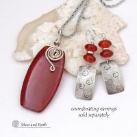 Burnt Orange Carnelian Gemstone Pendant Necklace with Sterling Silver Spiral Accents, Coordinating Earrings Sold Separately