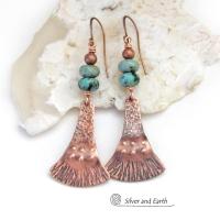 African Turquoise Copper Dangle Earrings - Earthy Chic Boho Bohemian Artisan Handmade Jewelry
