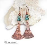 African Turquoise Copper Dangle Earrings - Earthy Chic Boho Bohemian Artisan Handmade Jewelry