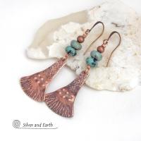 African Turquoise Copper Dangle Earrings - Earthy Chic Boho Bohemian Artisan Handmade Jewelry