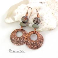 Bold Copper Statement Earrings with Rustic Bumpy Texture and Spotted Asteroid Jasper and Gray Jasper Stones