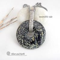 Black Fireworks Jasper Pendant Necklace - Unique Natural One of a Kind Stone Jewelry