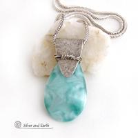 Mint Green Moonstone Sterling Silver Necklace - Unique One of a Kind Natural Stone Jewelry
