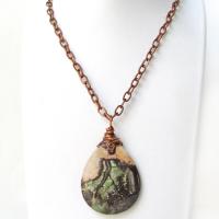 Copper Wire Wrapped Rhyolite Jasper Stone Pendant Necklace - Earthy Boho One of a Kind Natural Gemstone Jewelry