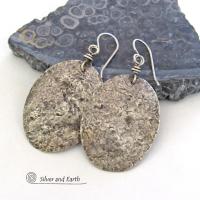 Hammered Sterling Silver Earrings - Rustic Earthy Organic Silver Jewelry