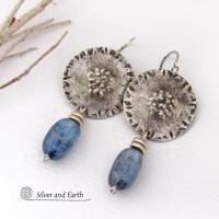 Textured Sterling Silver Earrings with Blue Kyanite Dangles - Artisan Handcrafted Sterling and Gemstone Jewelry