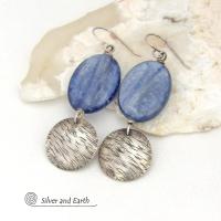 Blue Kyanite Earrings with Sterling Silver Dangles - Natural Gemstone Jewelry