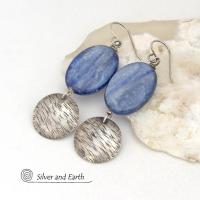 Blue Kyanite Earrings with Sterling Silver Dangles - Natural Gemstone Jewelry