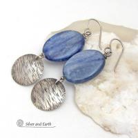 Blue Kyanite Earrings with Sterling Silver Dangles - Natural Gemstone Jewelry