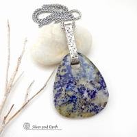 Blue Lapis Lazuli in Calcite Sterling Silver Pendant Necklace - One of a Kind Bold Modern Natural Gemstone Jewelry