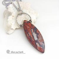Large Brecciated Red Jasper Stone Necklace with Sterling Silver 