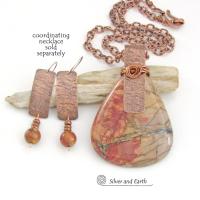 Hammered Textured Copper Earrings with Dangling Earthy Natural Red Creek Jasper Stones