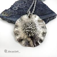 Rustic Hammered Sterling Silver Circle Pendant Necklace - Modern Earthy Organic Silver Jewelry