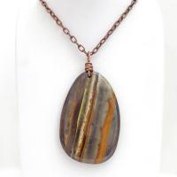 Large Tiger Iron Gemstone Pendant on Copper Chain Necklace - One of a Kind Earthy Natural Stone Jewelry