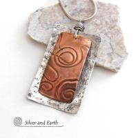 Mixed Metal Pendant Necklace with Textured Sterling Silver & Copper